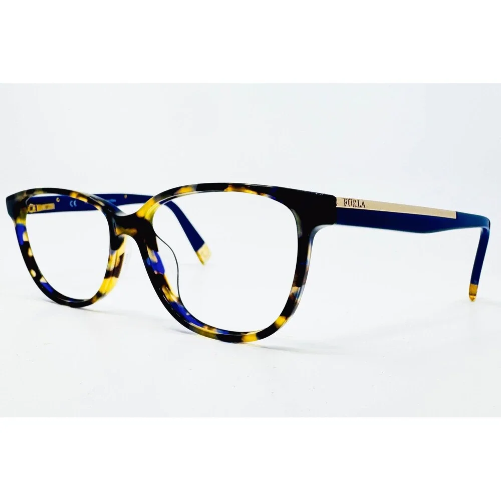 Furla Eyeglasses Womens Blue Tortoise VFU169K 0744 Cat Eye 52-16-140